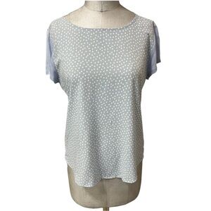 Ann Taylor Factory Baby Blue Polka Dot Short Sleeve Top Size Small